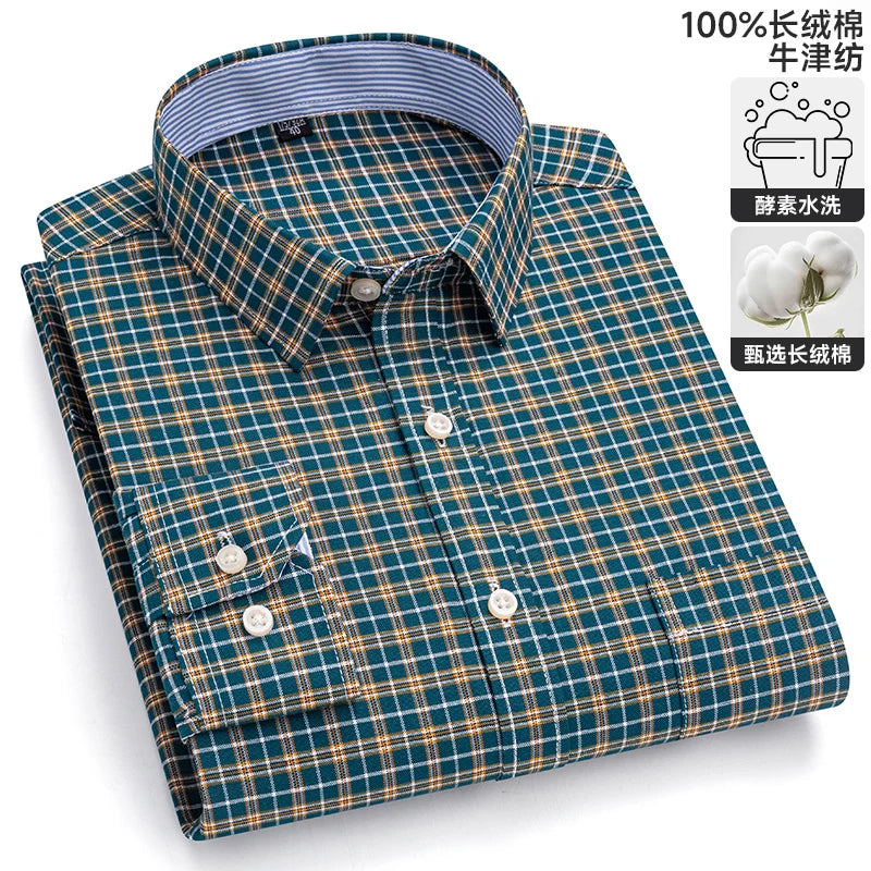S-6XL Oxford Shirts for Men Long Sleeve Pure Cotton Solid Stripe Leisure Embroidered Horse Streetwear Business Plain Office 6XL