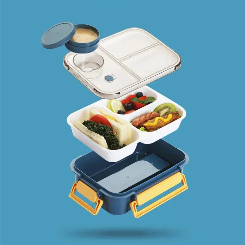 850ML Lunch Box with Tableware Sauce Box Portable Plastic Compartment Bento Box for Kids Food Storage Container Microwavable