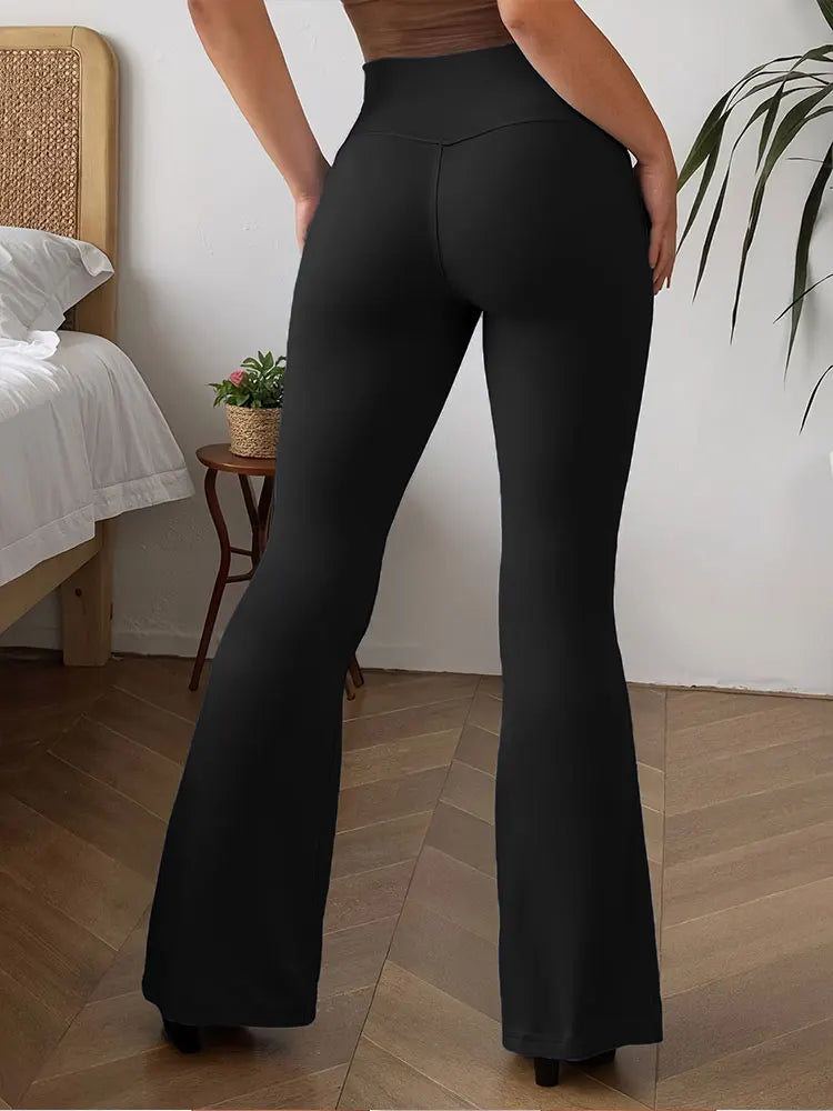 Women's Stylish Minimalist Flare Pants High Waisted Tummy Control Four Season Flare Leggings Elegant Casual Activewear Trousers