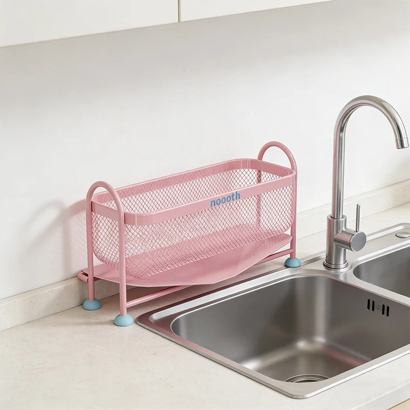 Macaron Kitchen Sink Organizer Rack Narrow Countertop Drain Storage for Sponge Dishcloth Scrubber Steel Ball Soap Holder