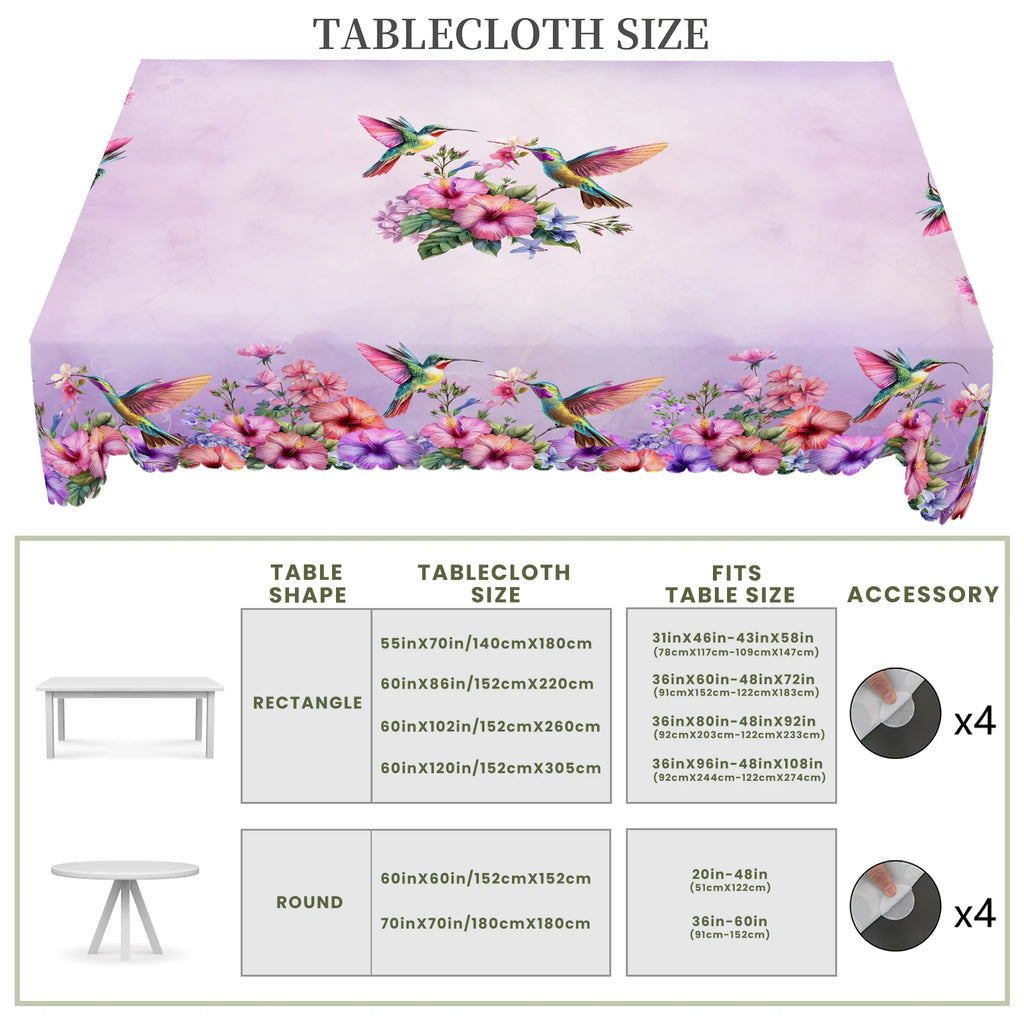 1 Piece of Hummingbird Flower Print Round Tablecloth, 5 Sizes Available, Square Tablecloth with Violet Tone Flower Print Design, Edge Embossing Process, Daily Garden Tablecloth Decoration, Tablecloth for Daily Home Kitchen, T