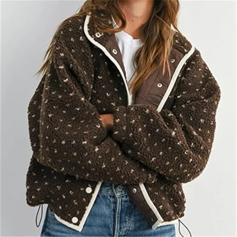 Women Y2k Heart Printed Jacket Fuzzy Zip Up Long Sleeve Warm Oversized Fall Winter Sherpa Fleece Cropped Jackets Coat Outwear