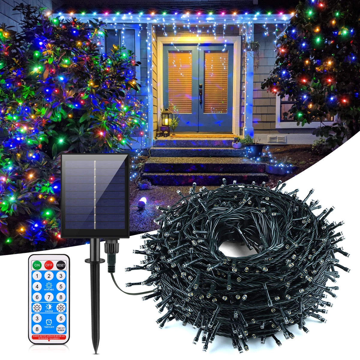 Built-in Large Capacity Battery Solar Outdoor Led String Lights Waterproof Durable Garden Lamp for Camping Wedding Birthday Part