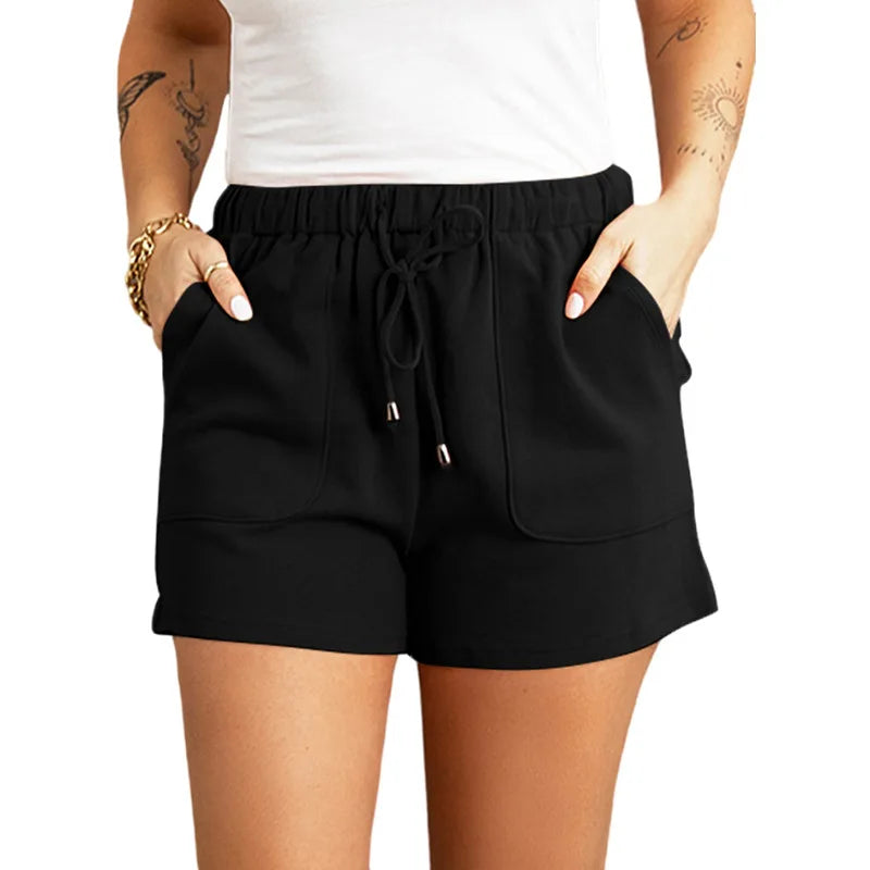 Summer casual pants women's solid color new high waist straight tube drawstring loose casual shorts women