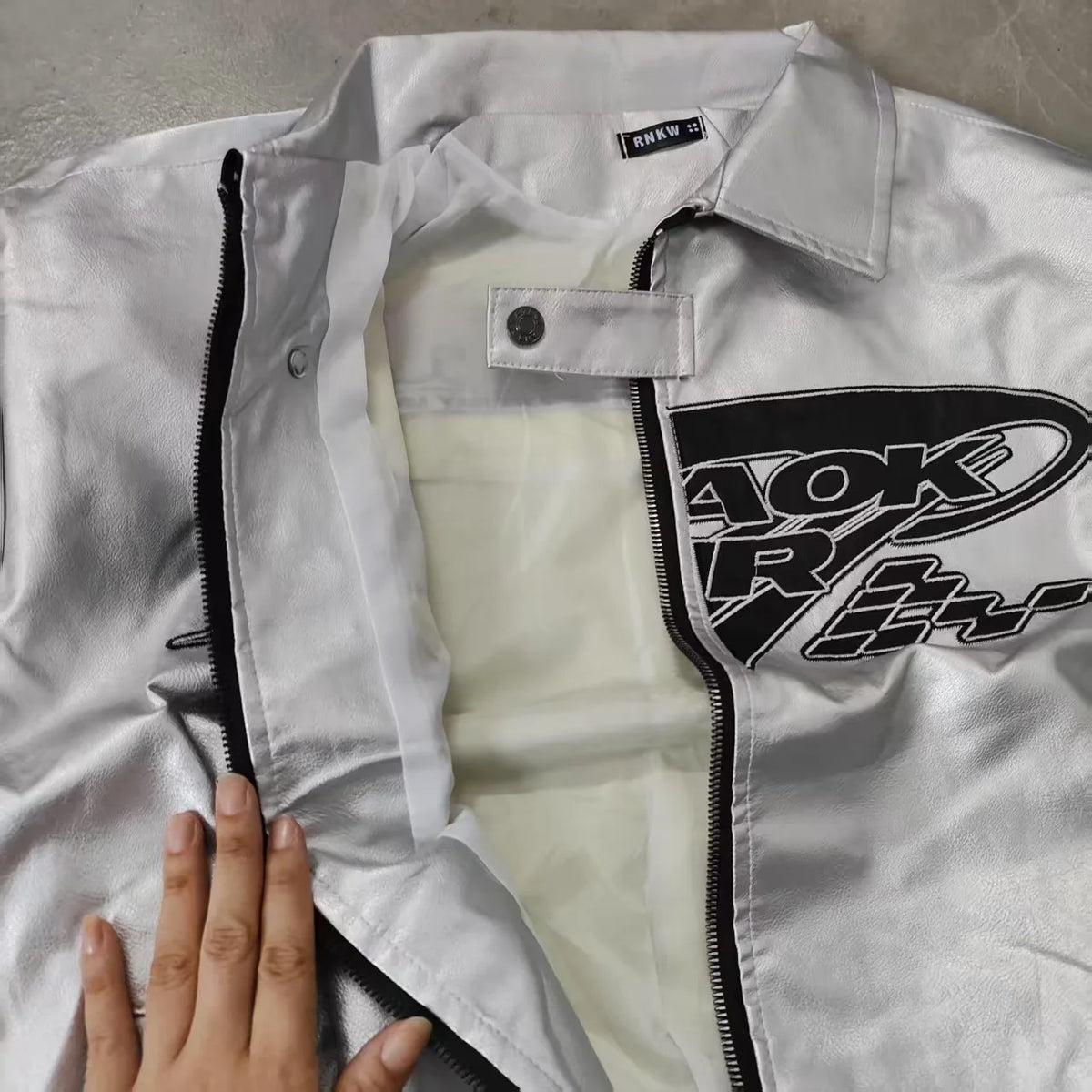 European American Motorcycle Leather Jacket Unisex Embroidered Baseball Jacket Retro Imitation Leather Jacket Coat Streetwear