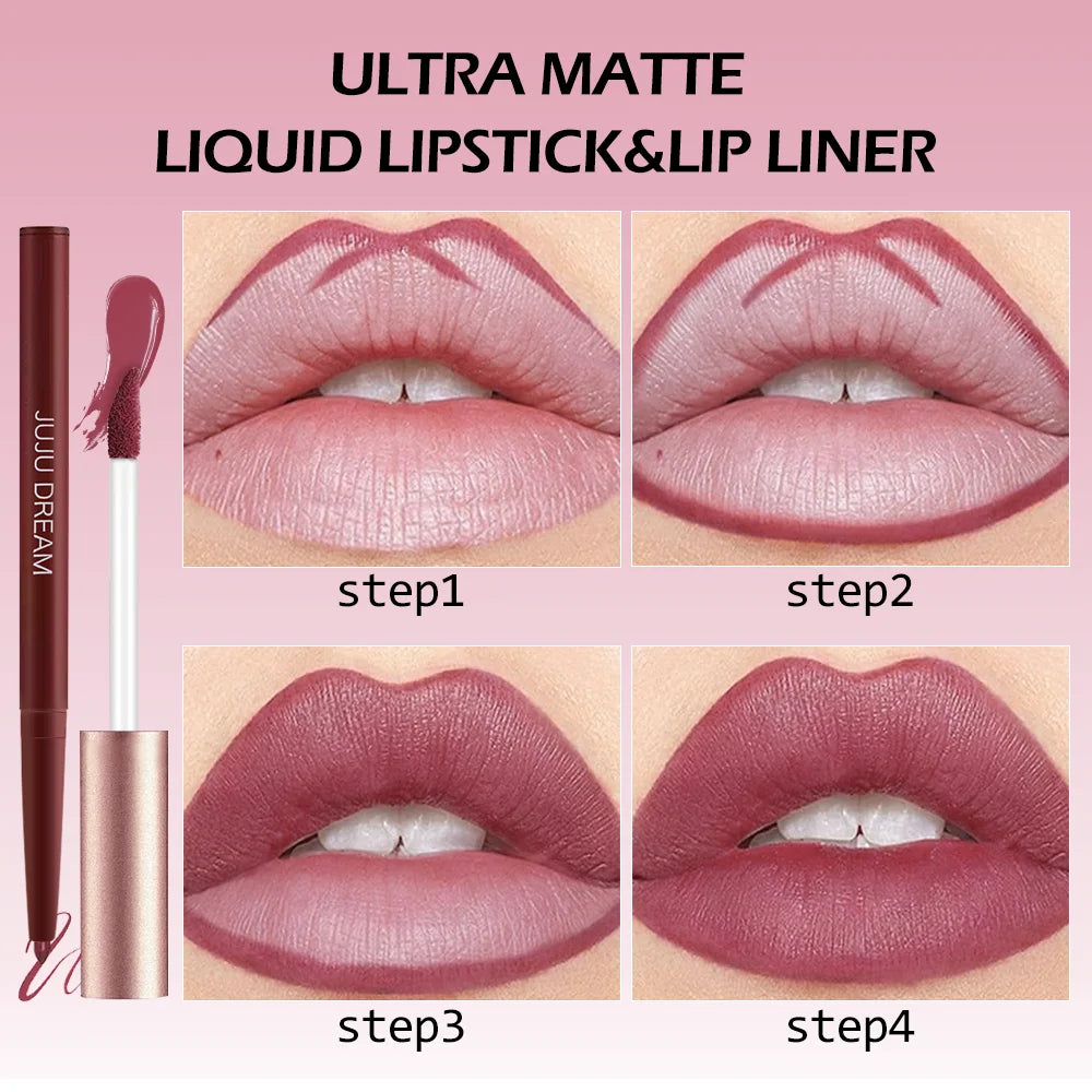 2-Piece Matte Lip Gloss & Lip Liner Set, Long-Lasting Cup-Shaped Formula Glides On Smoothly, Perfect For Everyday Makeup Looks.