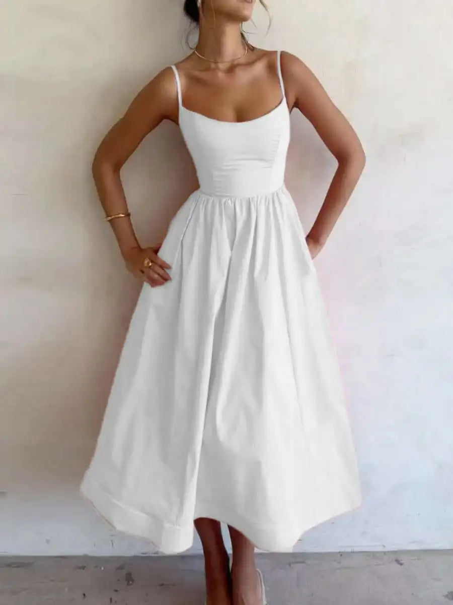 Summer Fashion Casual Sexy Big Skirt Pure Color Strapless Dress Women's mid Waist A-Line Skirt Polyester Fabric No Sleeve