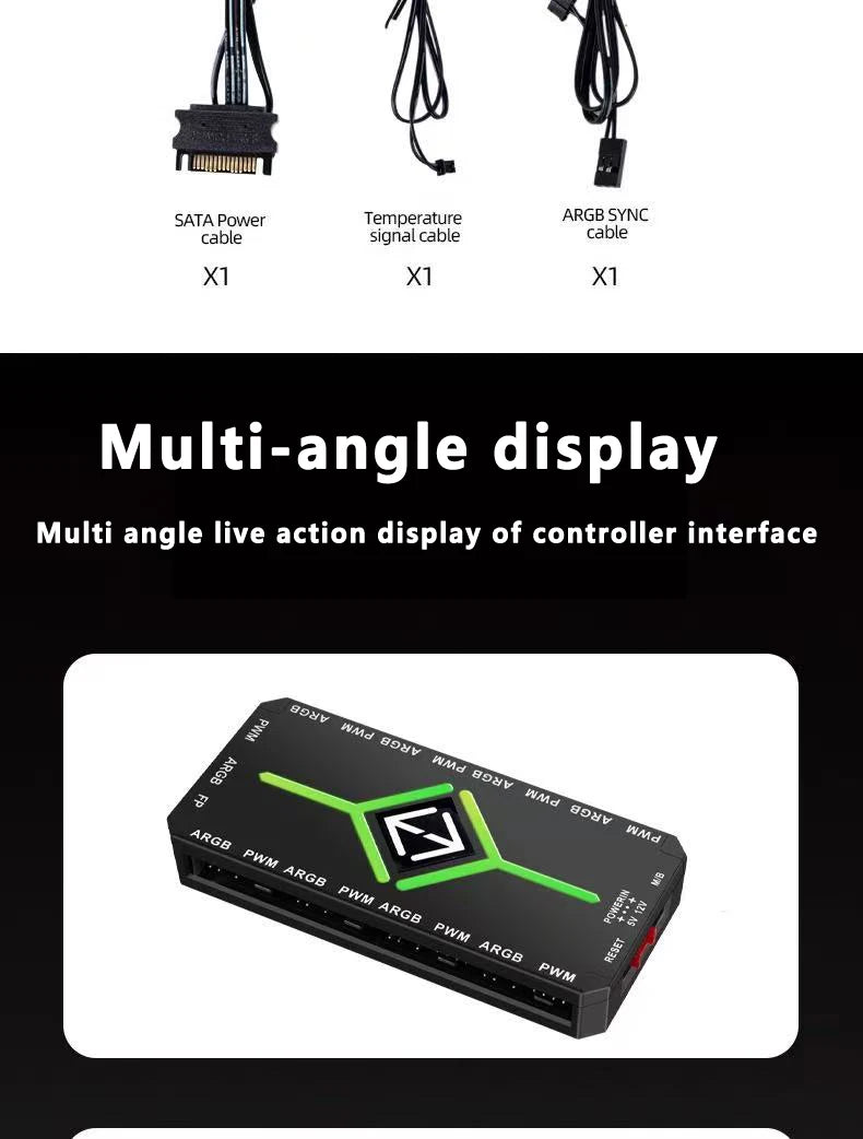 ICE Whale K9 1 to 9 PWM&ARGB Case Fan Hub SATA Power Interface Splitter 4Pin PWM 3Pin Addressable ARGB With Remote Control