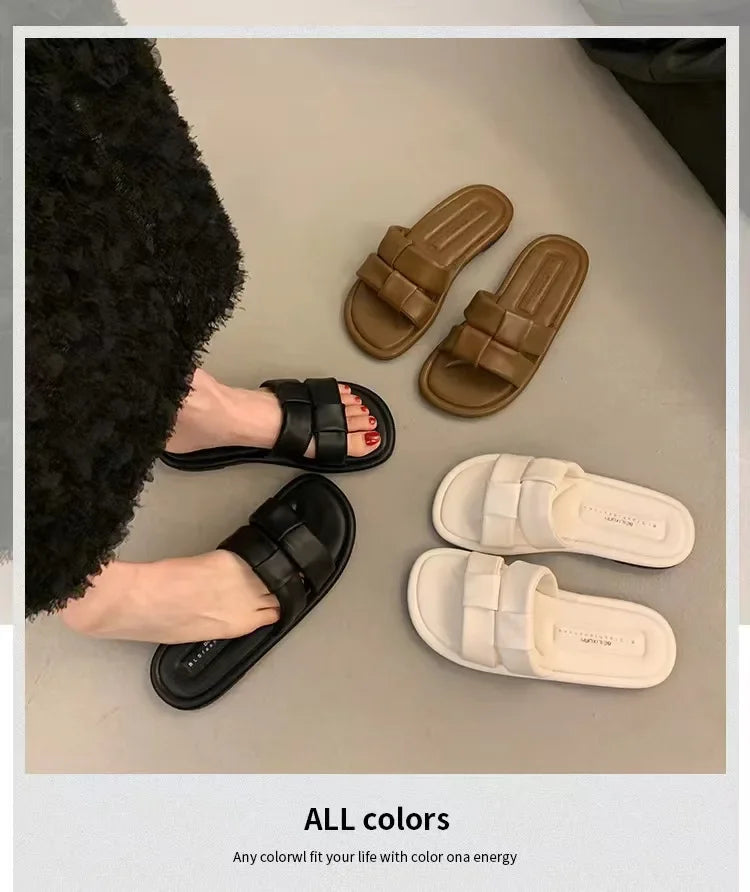 Women's Summer Outdoor Sandals Soft Bottom Flat Slippers Beach Casual Fashion Crystal Pad PVC Material Breathable Slip-On Shoes