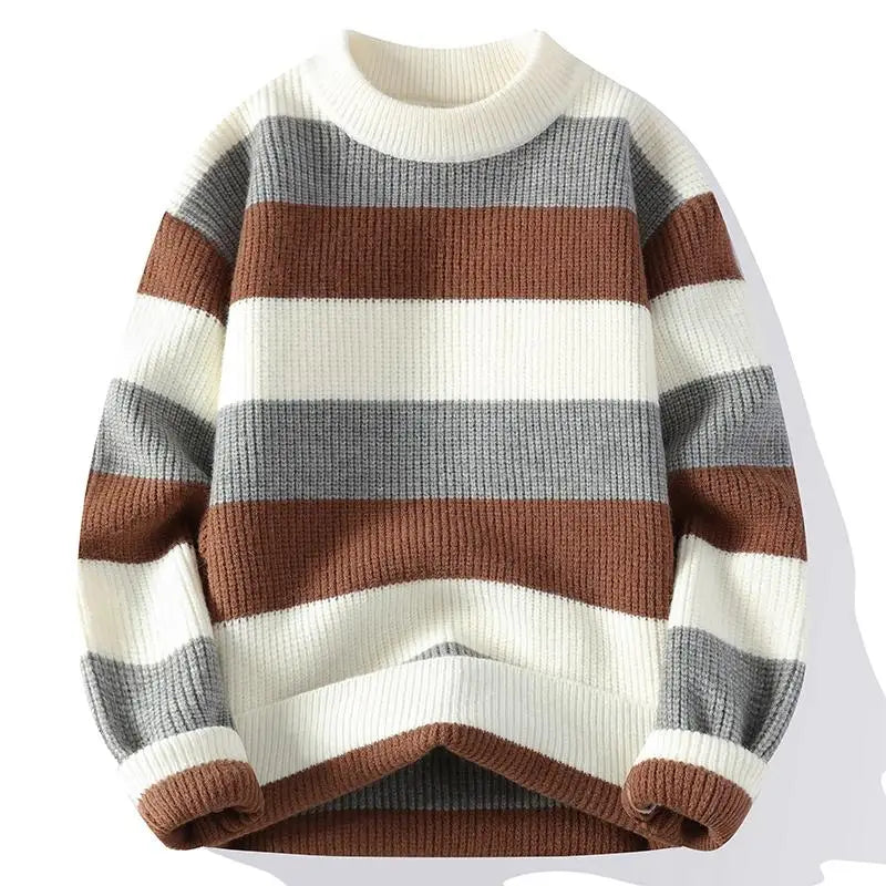 Men's Fashion stripe pattern Sweaters Autumn/Winter Loose Knittwear Men sweater youth Thick Warm patchwork pullovers Top