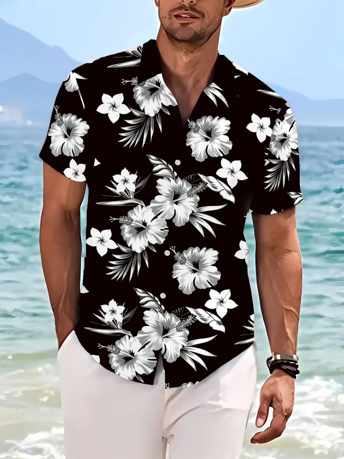 Multi Styles Dark Tone Tropical Leaf Print Shirt Men Silky Smooth Short Sleeve Daily Night Out Casual Blouse