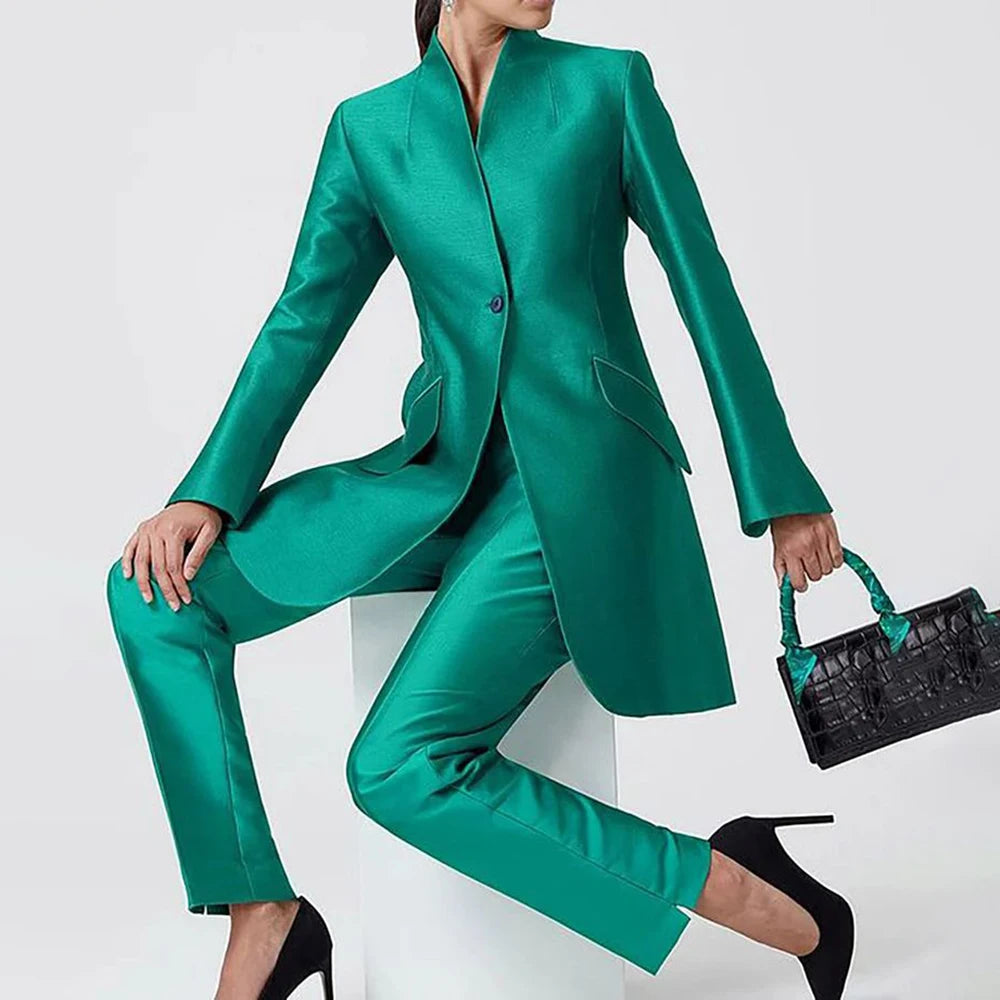 Evening Women's Suits Solid Color One-Button Slim 2 Piece Jacket Pants Full Sets High Quality Party Female Clothing 2026