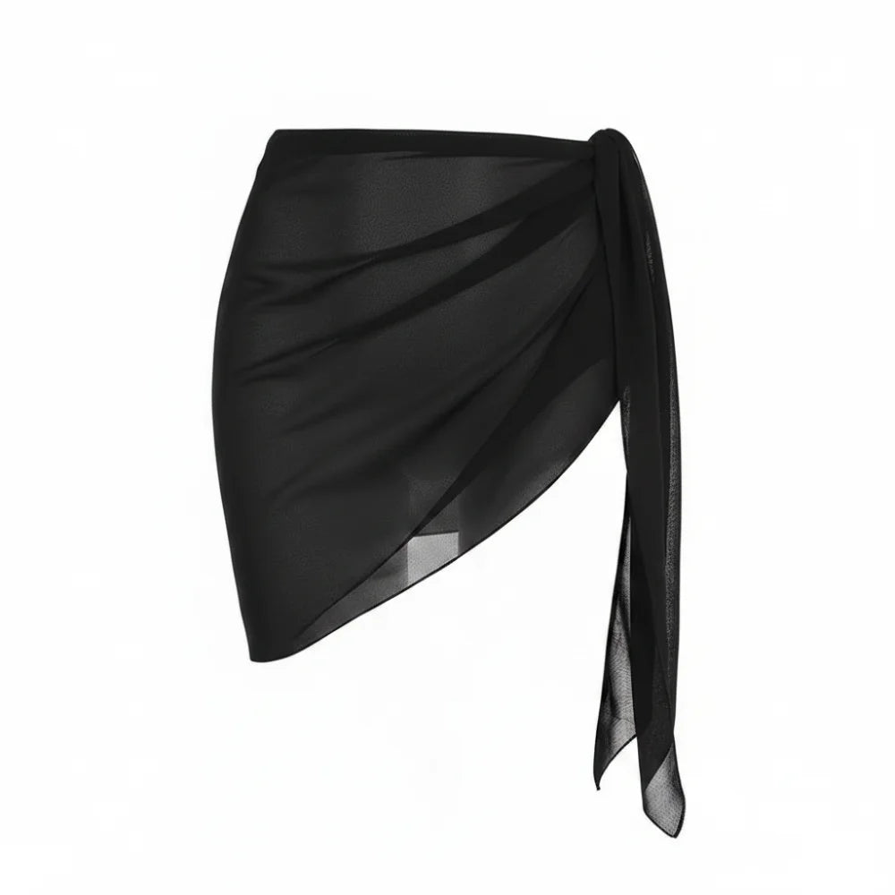 Sexy Solid Color Women Beach Skirt Short Strap Design Bikini Skirt Sheer Swimsuit Coverups Summer Vacation