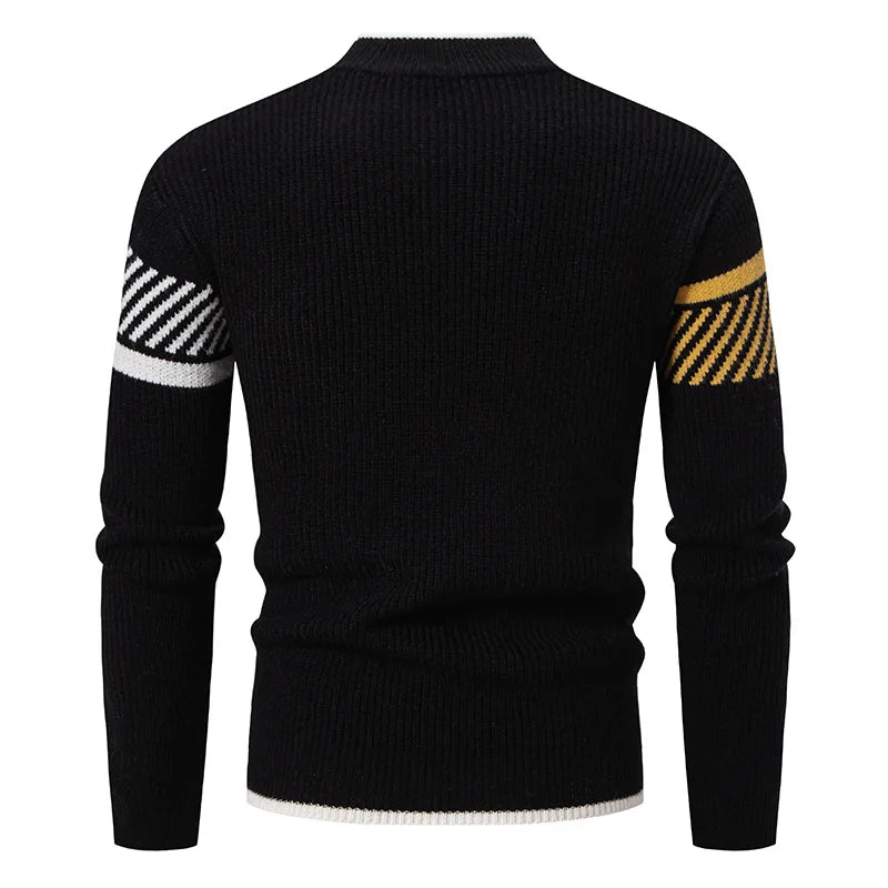 High Quality Men's New Autumn Winter Sweaters Casual Warm Mock Neck Pullovers Trend Color Blocking Design Men Sweaters Knit Tops