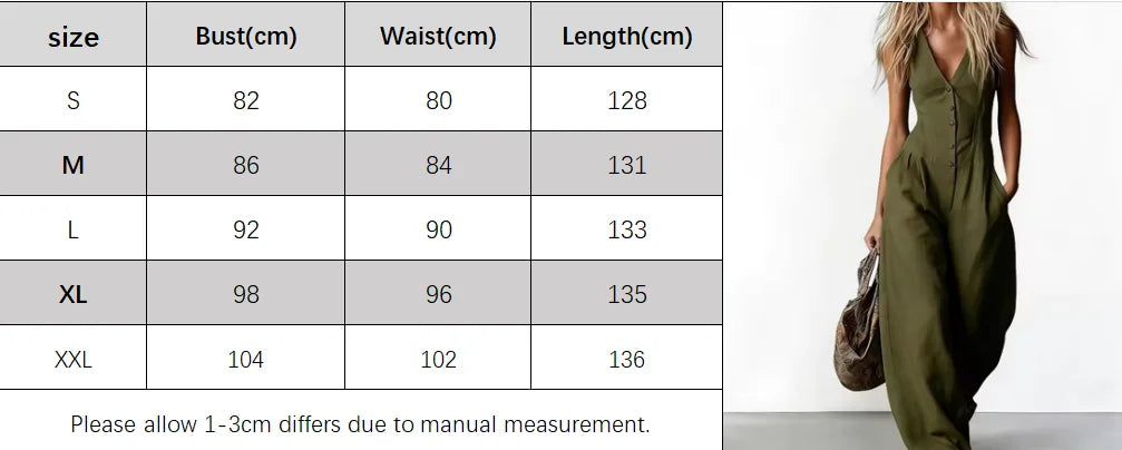 Women V Neck Spaghetti Strap Jumpsuit High Waist Pleated Wide Leg Long Pants with Pockets Casual Vacation Solid Overalls