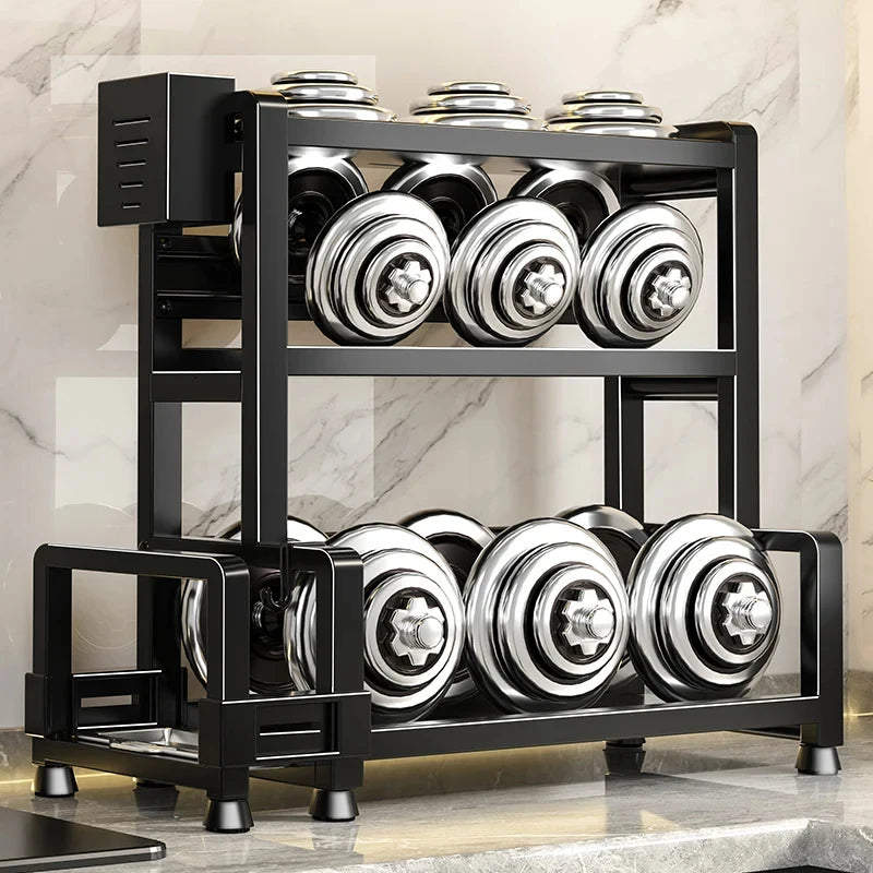 Kitchen Spice Rack Organizer, 3 Tier Adjustable Metal Storage with Knife Holder Hooks Black