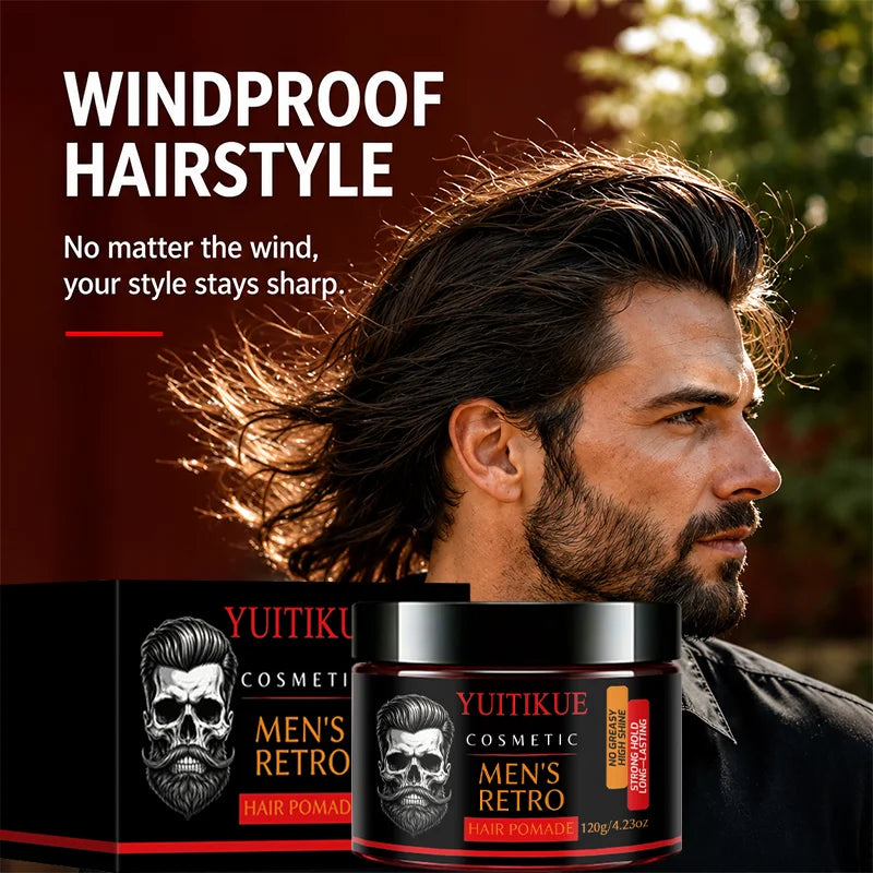 120g Men Retro Hair Pomade Strong Hold High Shine Non Greasy Long Lasting Styling Wax For Slick Back Gentleman Hairstyle