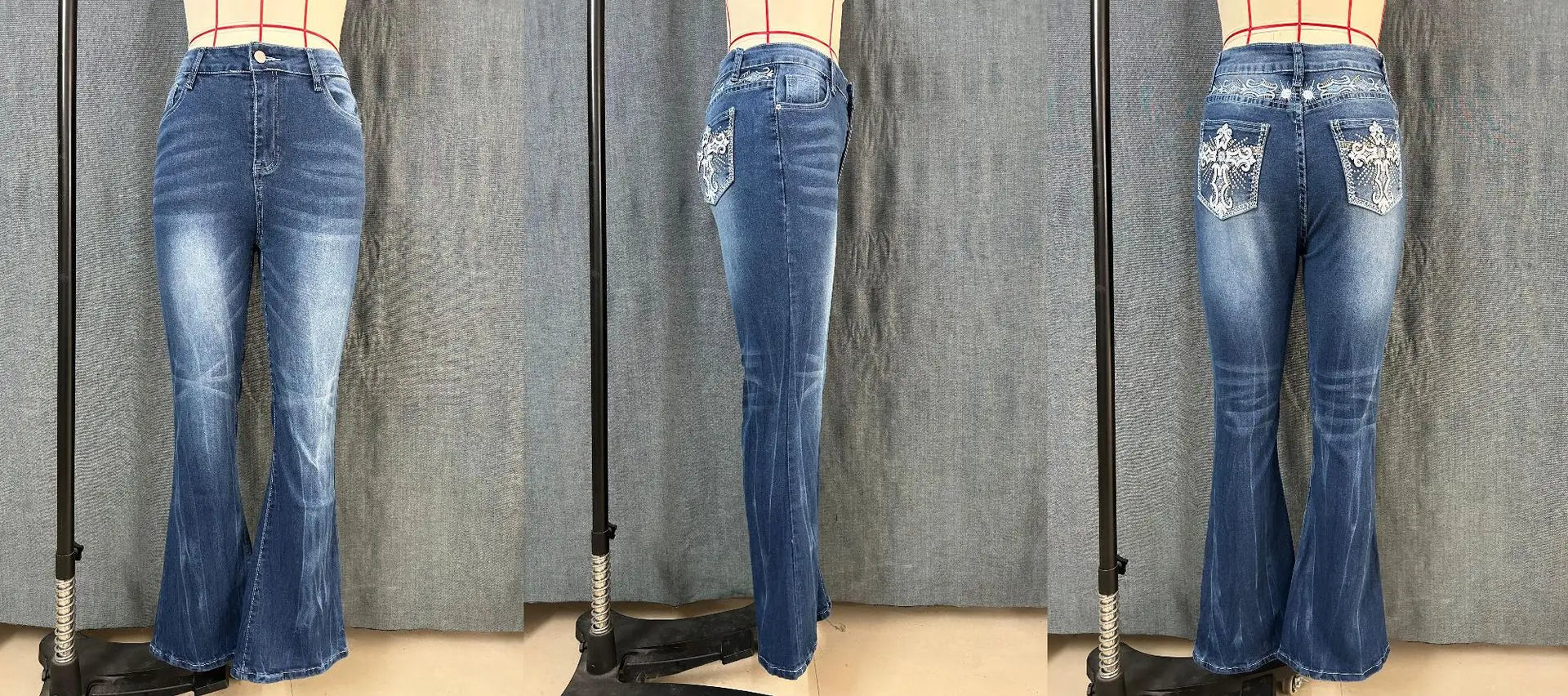 Denim Pant Women Bootcut Jeans Embroidery Vintage Washed Mid Waist Straight Trousers Slim Fit Y2k Streetwear Work Casual Summer
