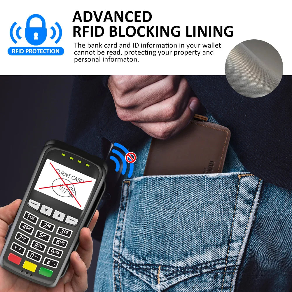 RFID Blocking Bank/ID/Credit Card Holder Cowhide Business Multi Card Slot Wallet for Men Small Male Storage Money Purse