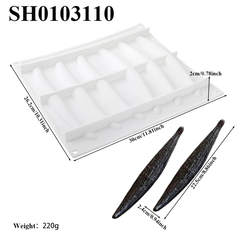 1 or 6 or 10-Cell Vanilla Pod Design Chocolate Mold Dessert Baking Tools Kitchen Silicone Bakeware Food Grade Cake Mould