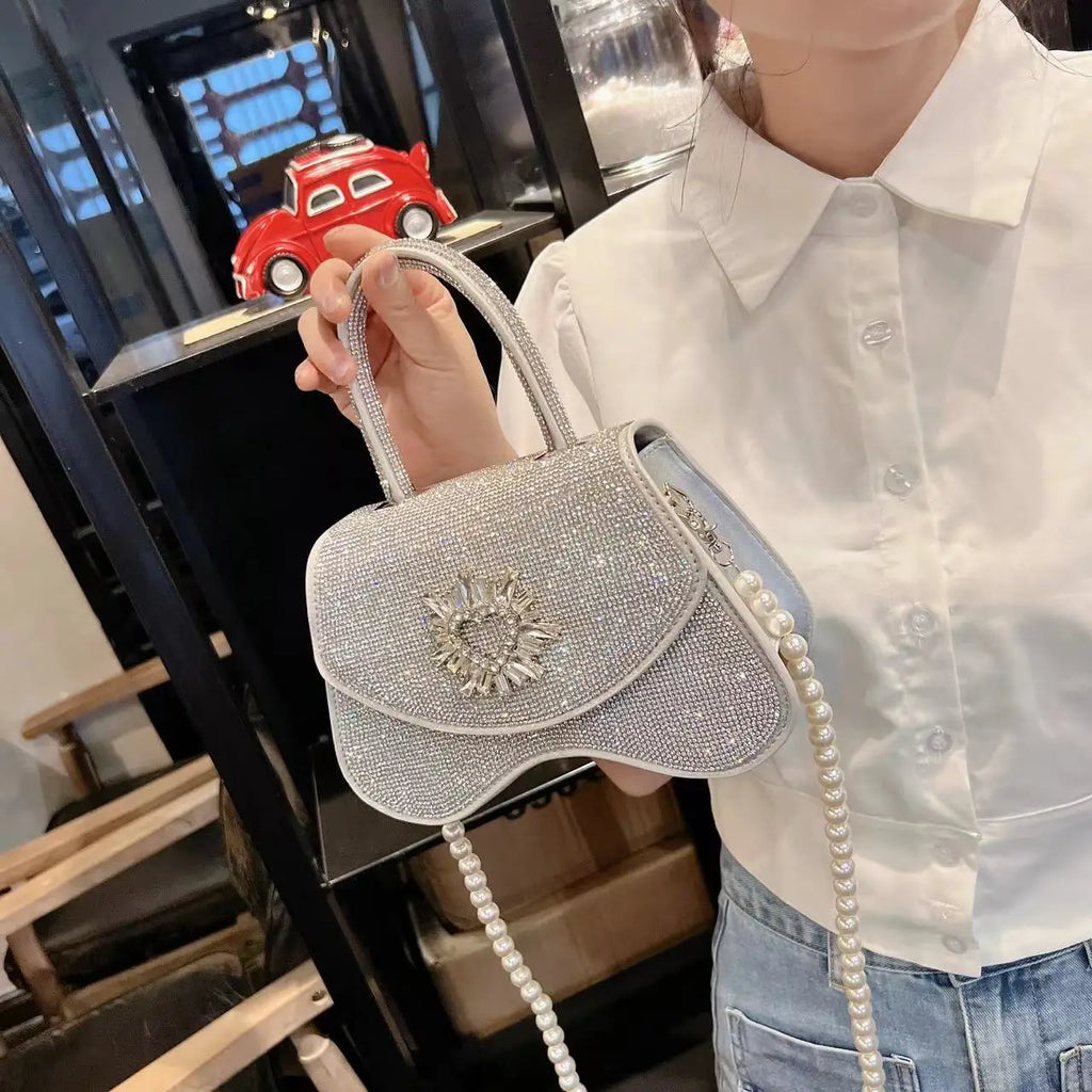 Luxury Women Handbag Glitter Shiny Rhinestones Diamonds Evening Bag Wedding Party Clutch Purse Wide Strap Shoulder Messenger Bag