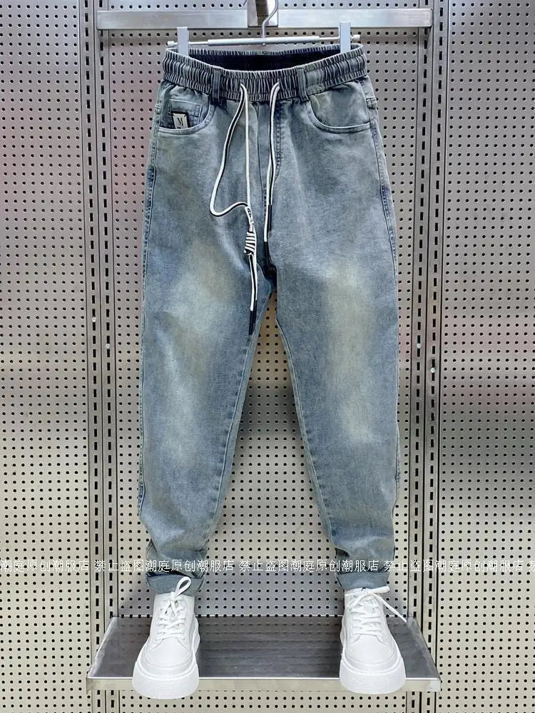 Spring Autumn New Kpop Loose Casual Men's Jeans Pants High-end Brand Loose Straight Pants Elastic Harlan Casual Trendy Dad Jeans