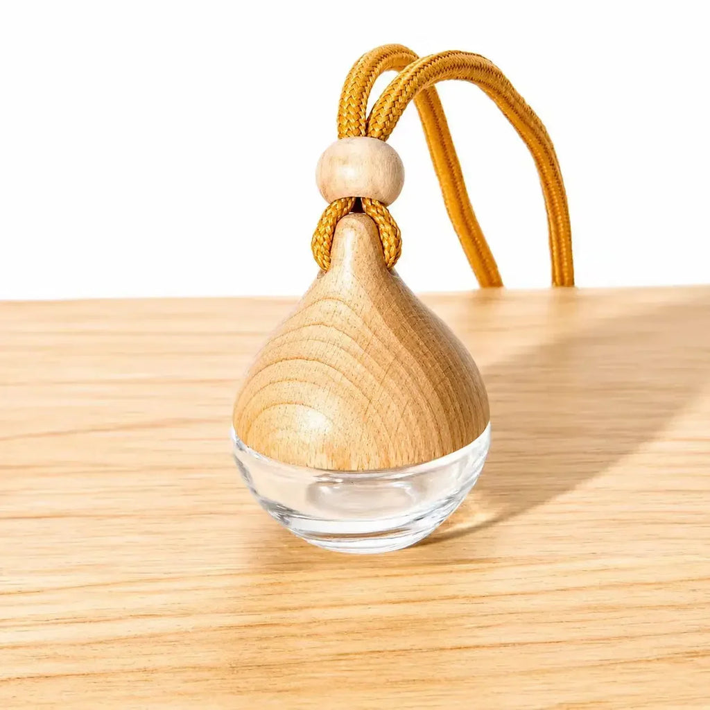 Car Air Freshener Pendant Perfume Glass Bottle With Wooden Caps Refillable Car Essential Oil Diffuser Bottle
