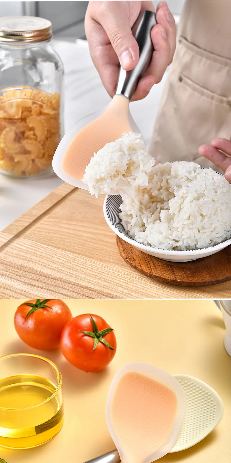 1Pcs Silicone Spoon Non-stick Cooking Spoon Anti-scalding Pot Rice High-temperature-resistant Spoon Durable Kitchen Gadgets