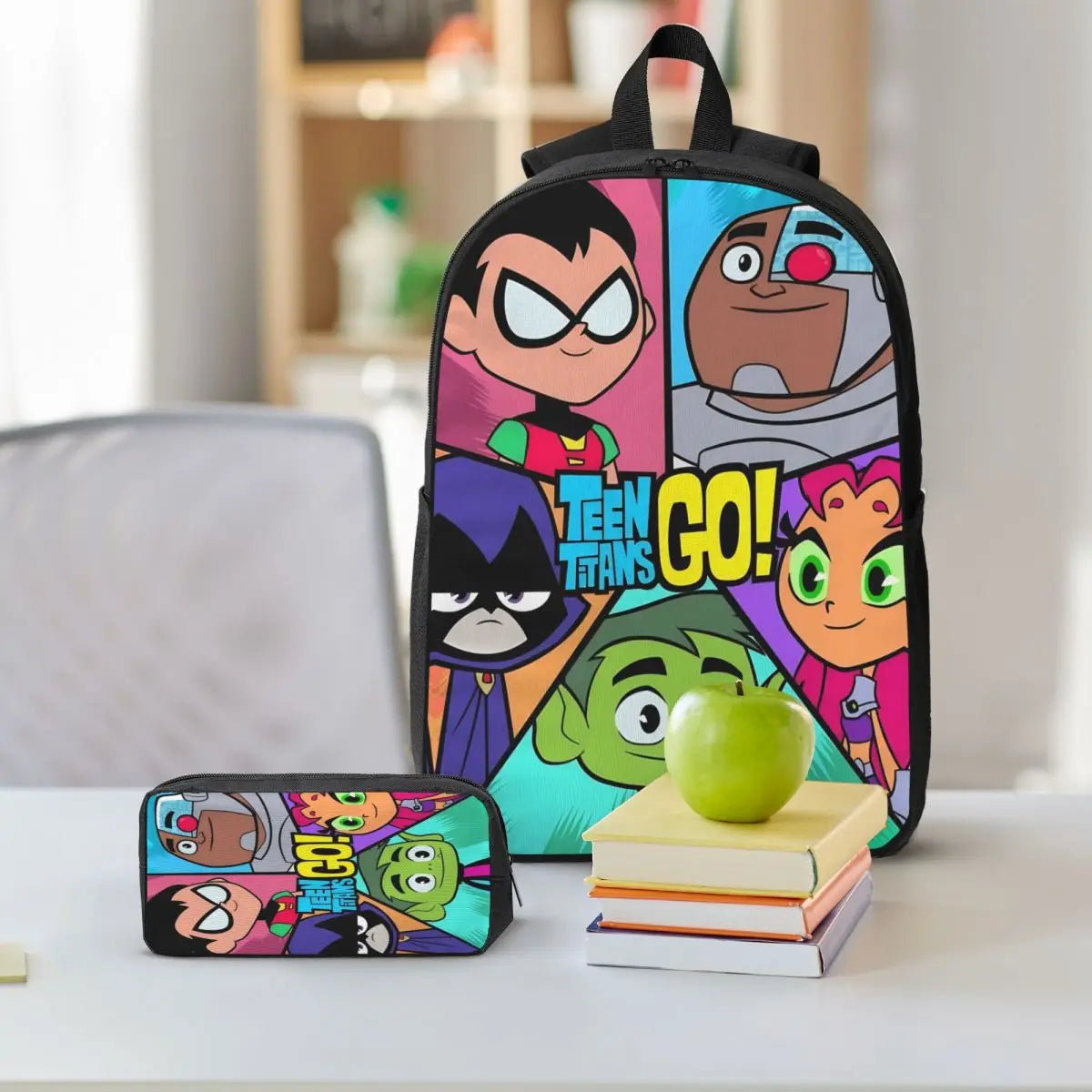 3Pcs Teens Titans Go Beast Boy Backpack Set for Boy Girl Pencil Boxes Bookbag Sets with Lunch Box For School Students Knapsack