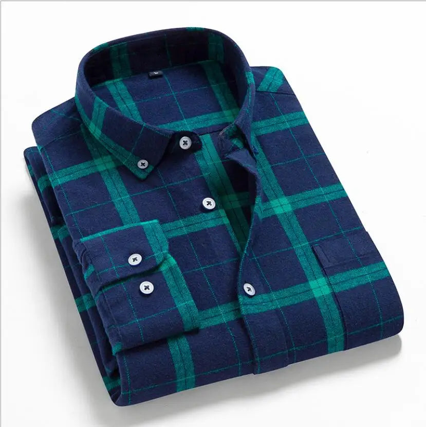 2026 100% Cotton New Male Casual Long Sleeve Warm Man Clothes Flannel Plaid Shirt Men Plus Size 3XL 4XL