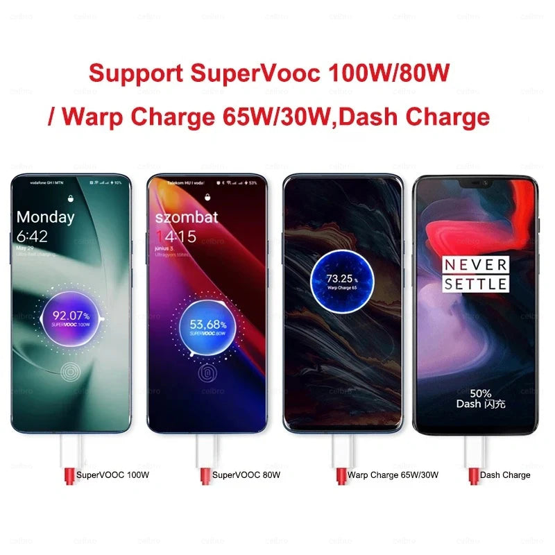 Oneplus Charger Original 100W 80W USB Adapter SUPERVOOC Type C 10A Cable For Oppo Realme Fast Chargers One Plus 15 13 12  11 Pro