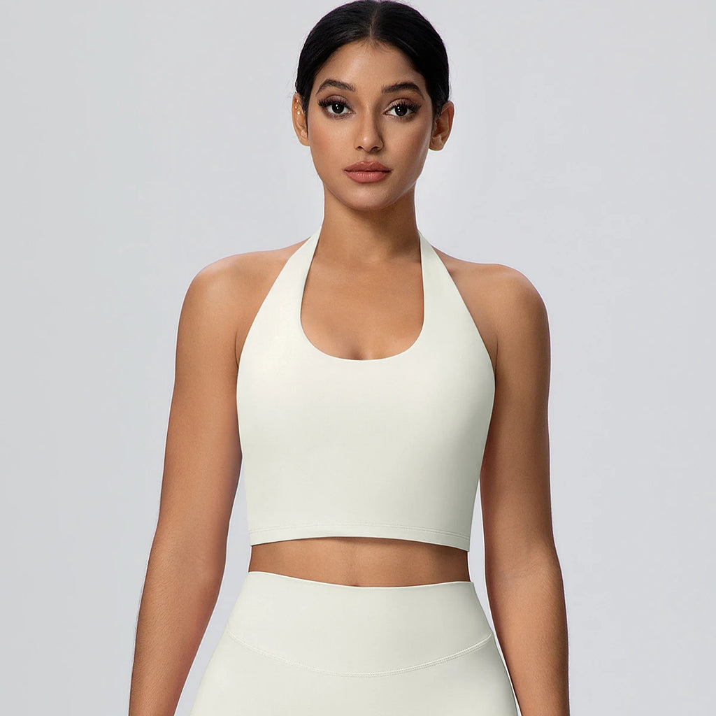 Woman Solid Color Sexy Neck Strap Bra Yoga Underwear With Chest Pad Backless Gather Shockproof Gym Workout Top Sports Yoga Bra