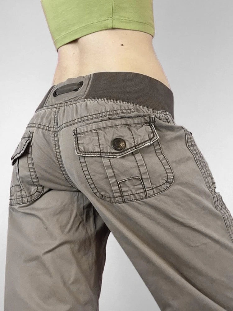 Distressed Cargo Jeans Women Streetwear Low Rise Grunge Pants Pocket Denim Y2k Clothes Pantalones De Mujer Roupas Femininas
