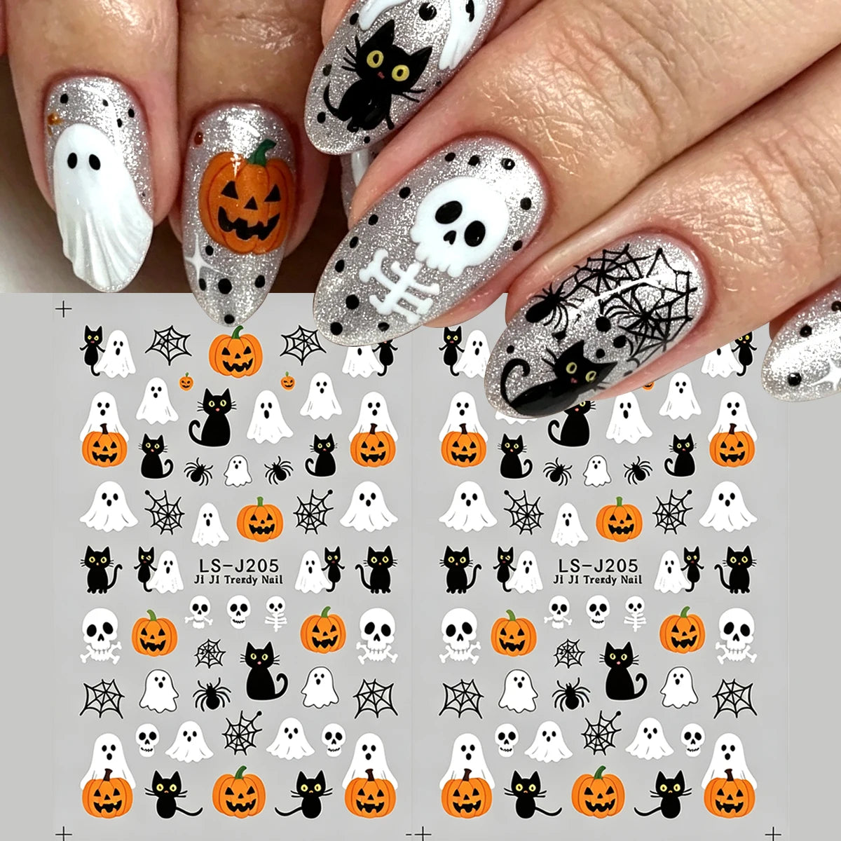 Halloween Nail stickers, cartoon Ghost Pumpkin Spider Web Designs, Halloween and Autumn-Themed Nail Decals, Nail Decorations