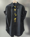 Luxury Design Removable Sequins Blouses Shirts Women 2026 Summer Trend Short Sleeve Black White Tops for Women рубашка женская