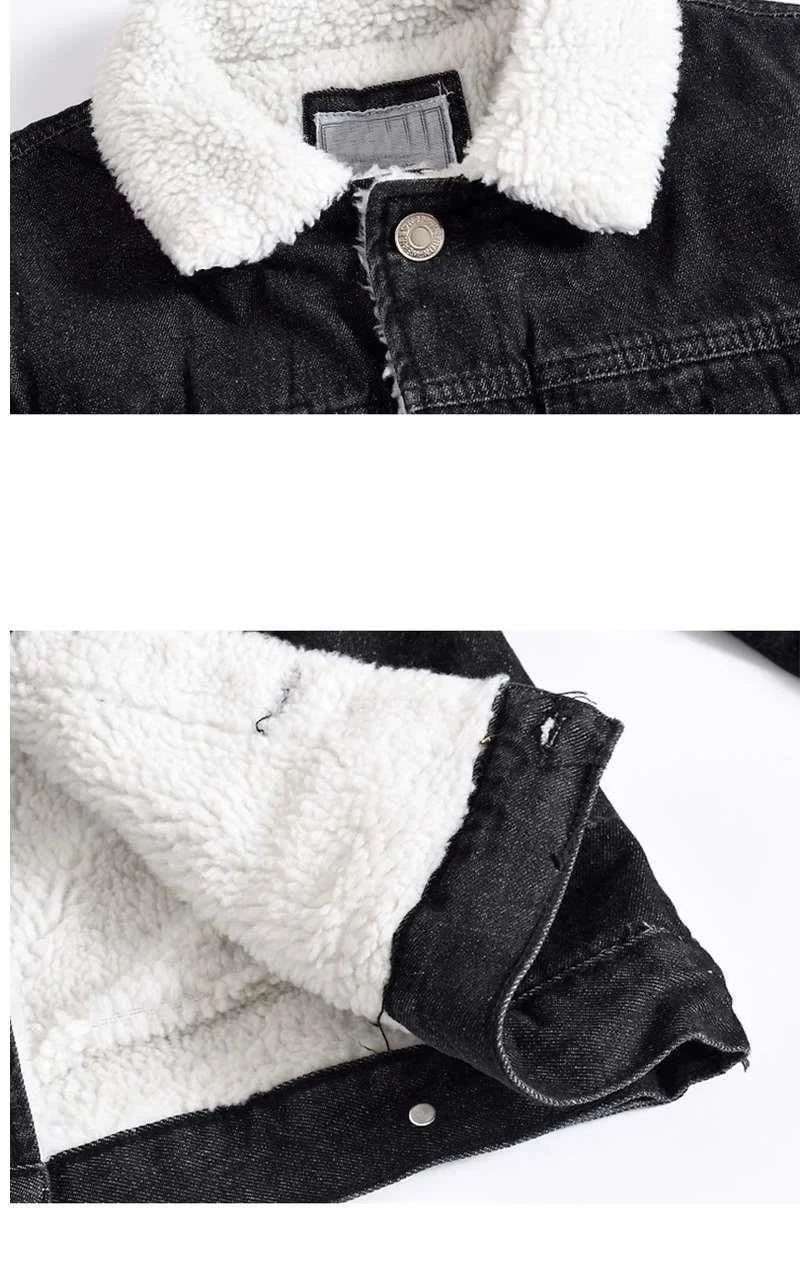 Autumn/Winter New Fashion Solid Color Lamb Wool Denim Jacket Men's Casual Thick Warm High Quality Plus-Size Jacket M-3XL