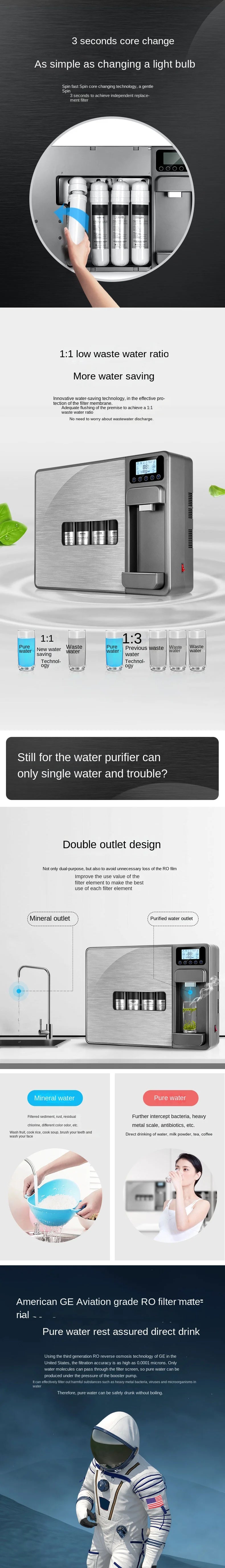 Home Appliance Free Installation Countertop Alkaline Water Purifier Dispenser RO Water Filter