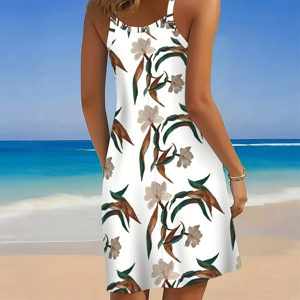 Women's Print Spaghetti Strap Cover Up Dress Irregular Hem Sleeveless Beach Swim Cover Up Sundress