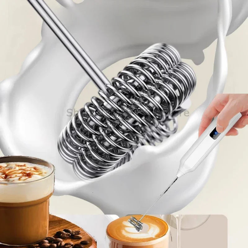 MINI Milk Frother USB Rechargeable 3 Speeds Foam Maker Coffee Whisk Mixer Electric Handle Blender Egg Beater