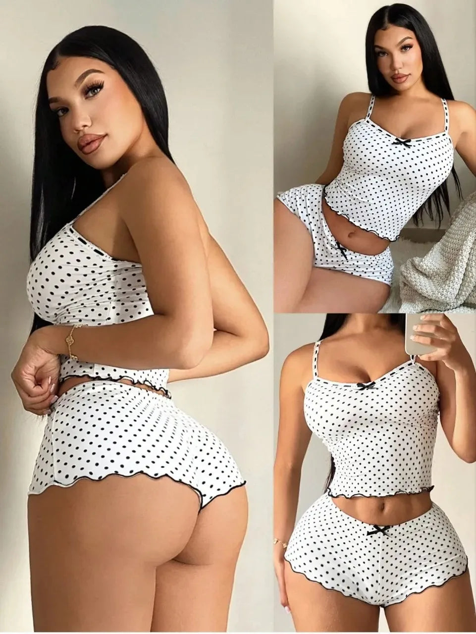 Women's Polka Dot Cami & Shorts Pajama Set Summer Sexy Breathe Tank Top Sleepwear 2 Piece Set Casual Soft Lounge Wear