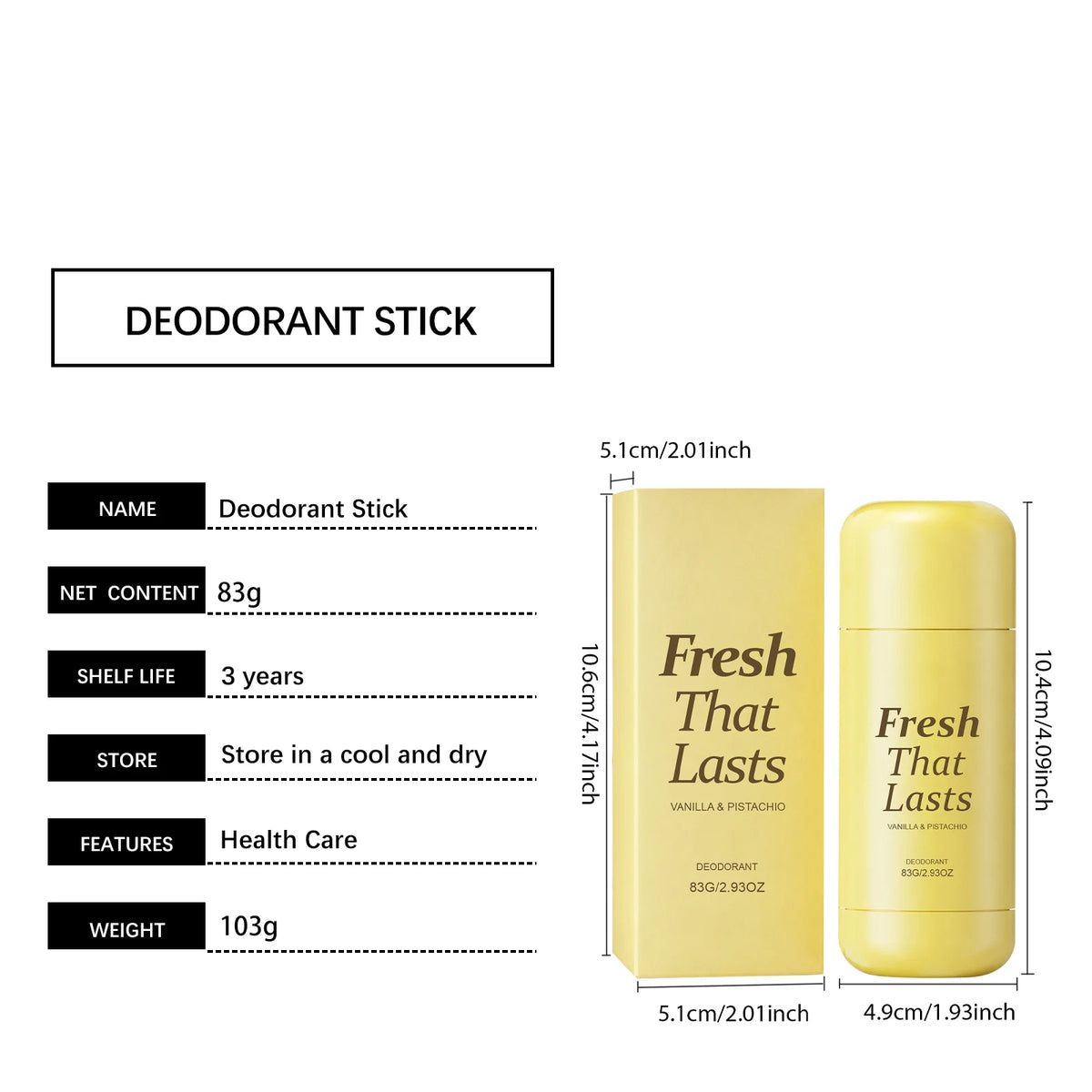 Vanilla Deodorant Stick Anti Odor Remover Refresh Moisturizing Skin Brightening Kojic Acid Turmeric Antiperspirant for Women 83g