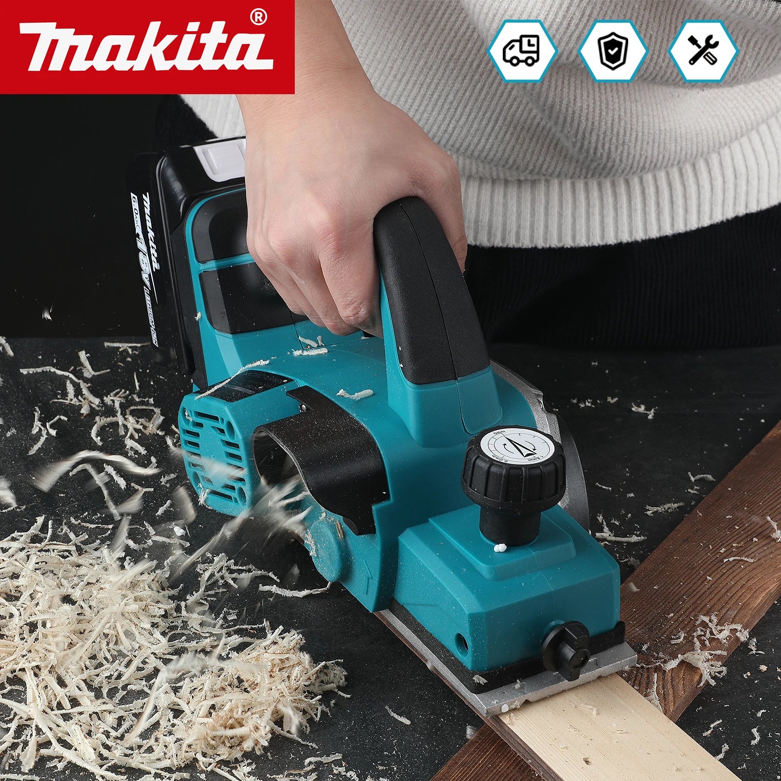 Makita Electric Planer:82mm Planing Width,15000rpm,650W Power,2.5mm Cutting Depth,Ergonomic Grip forDIY Woodworking&Board Making