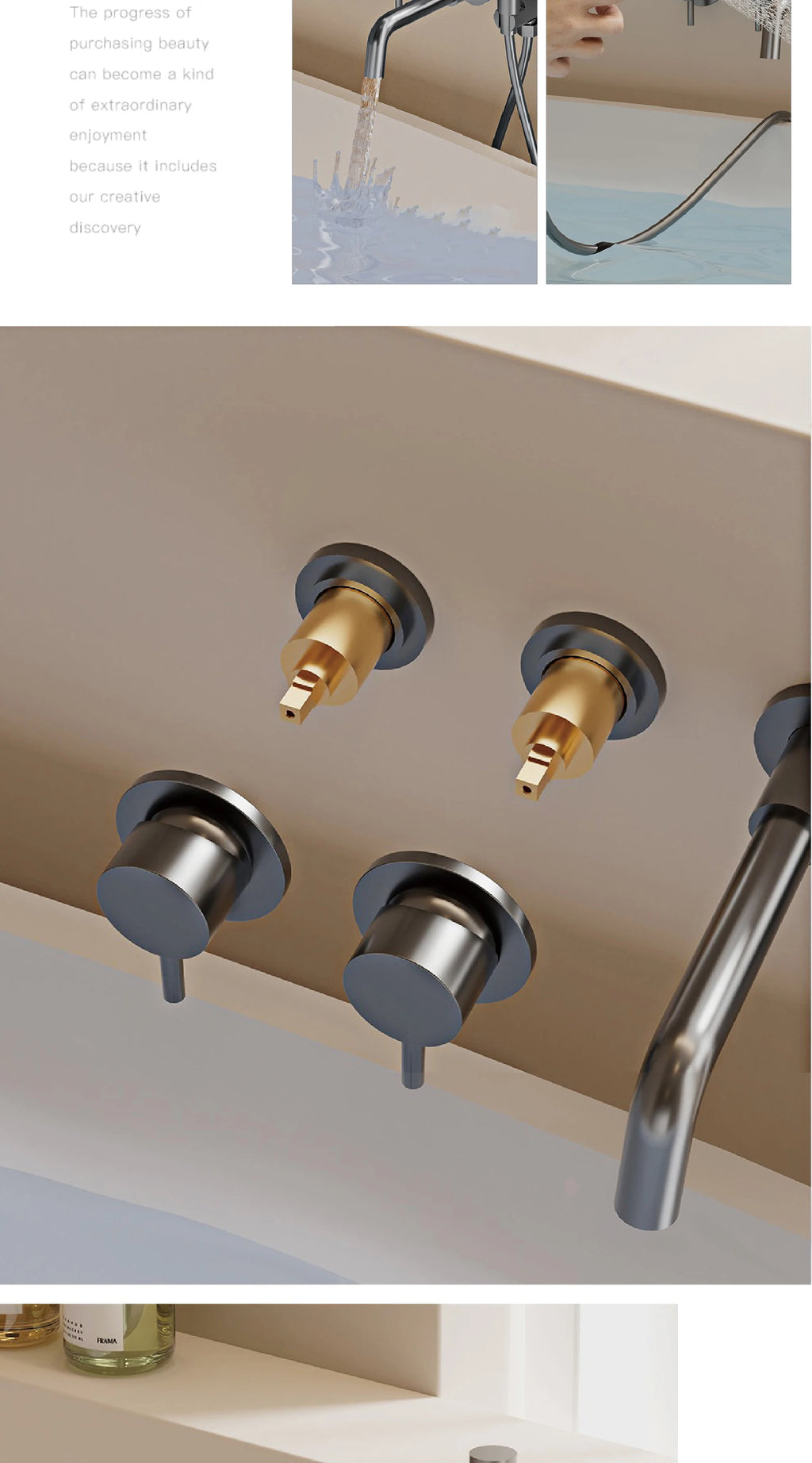 Bathroom Minimalist Gun Gray Brass Wall Mounted Bathtub Faucet with Dual Handles for Hot & Cold Water Dual Function Shower Mixer