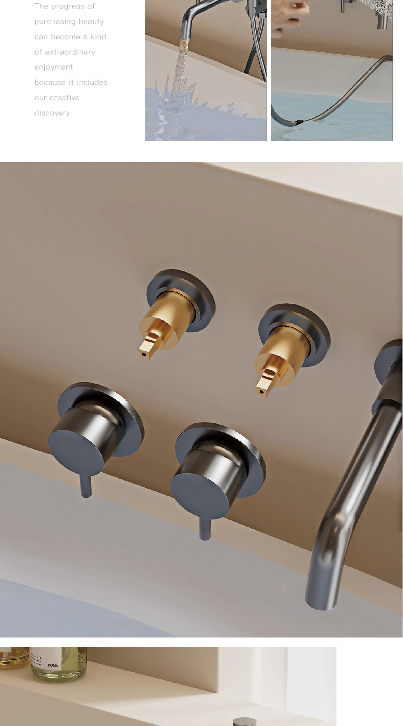 Bathroom Minimalist Gun Gray Brass Wall Mounted Bathtub Faucet with Dual Handles for Hot & Cold Water Dual Function Shower Mixer