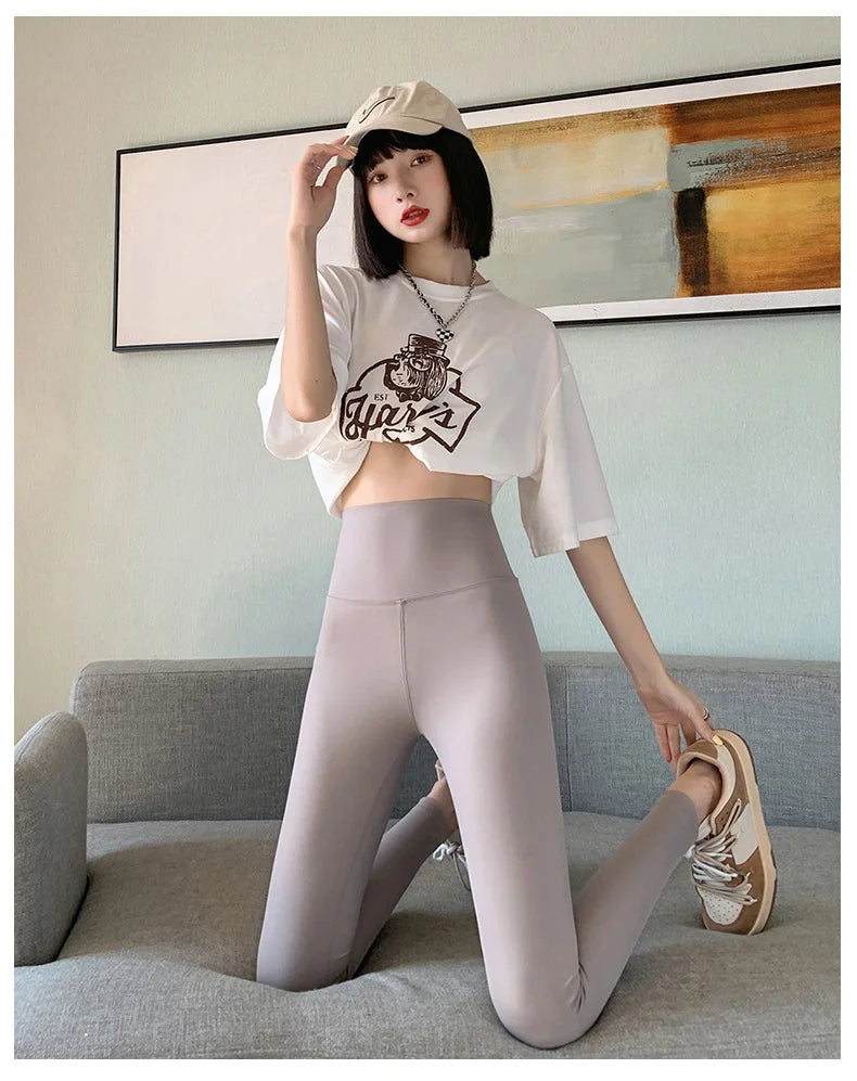 BIVIGAOS Summer New White Khaki Shark Leggings Women Thin High Waist Slim Legs Skinny Leggings Sports Fitness Leggings Spring