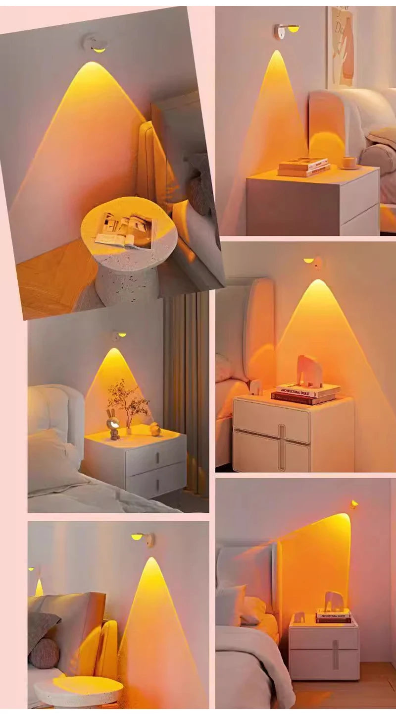 Wireless Sunset Lamp Night Light Projector Deoration Home Wall Lamp Kitchen Display Cabinet Cupboard Bedroom RV Reading Lamps