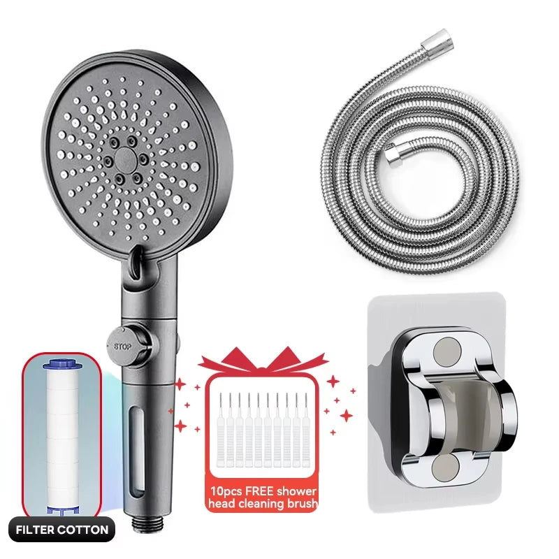 12.5cm Big Panel Shower Head,High Pressure Rainfall Shower Set Water Saving Shower,5 Modes Adjustable Shower Head Bathroom Tools