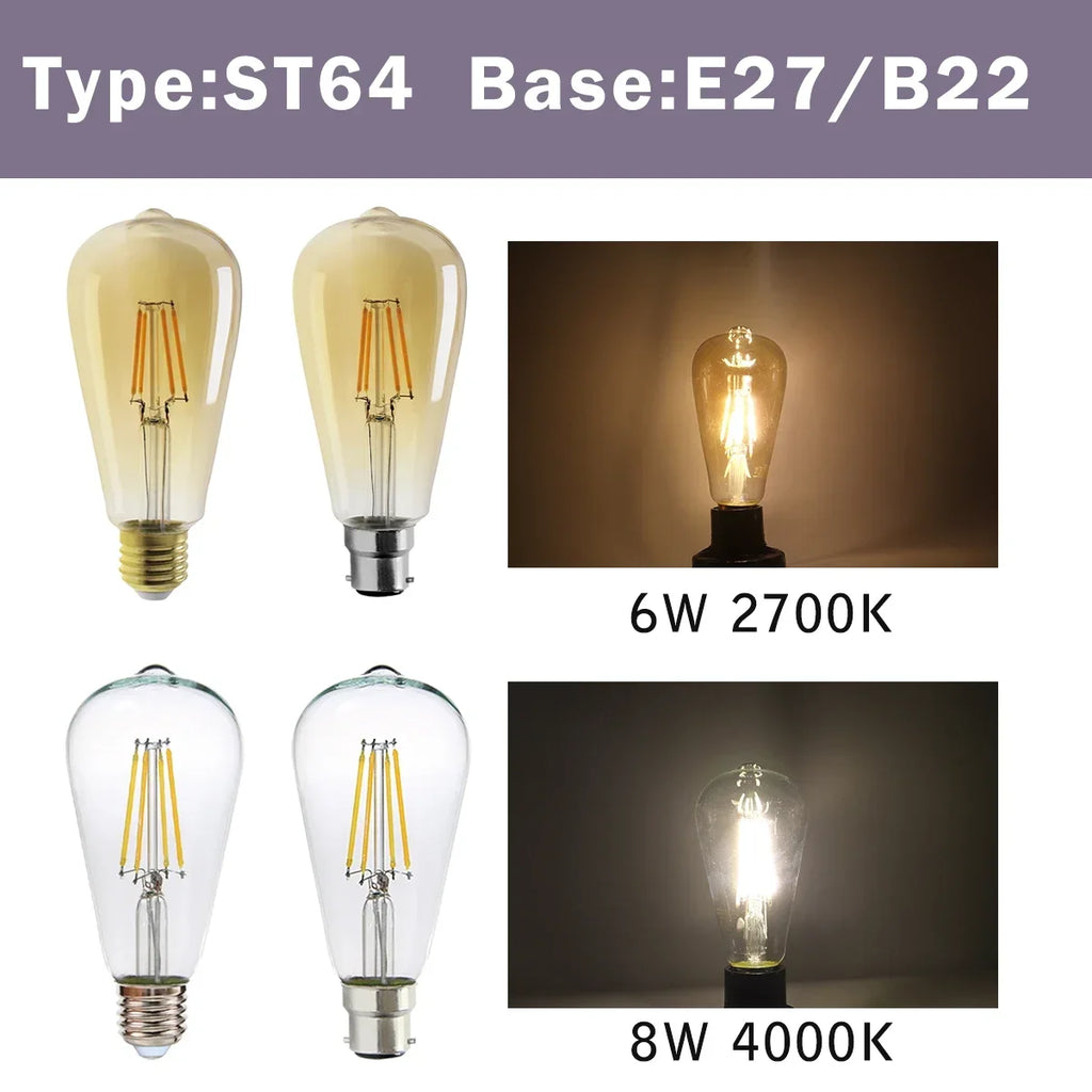 2PCS LED Filament Bulb E14 E27 C35 C35T ST64 G80 A60 220V 4W 9W Warm White Glass 360 Degree Edison Retro Candle Light Blubs