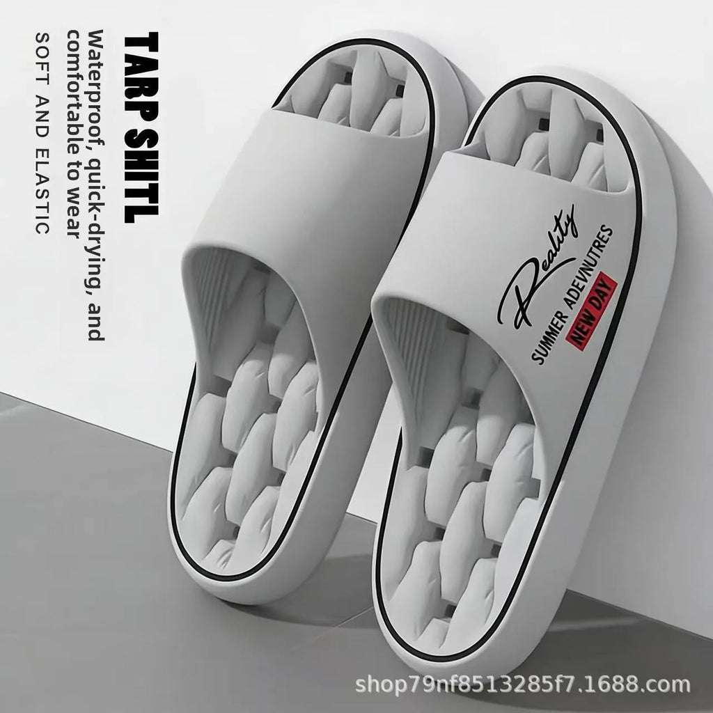 New Summer Thick Bottom Slippers Indoor Home Bathing Anti-slip Couple Outdoor Wearable Slip-On Shoes Men's Comfortable Massag...