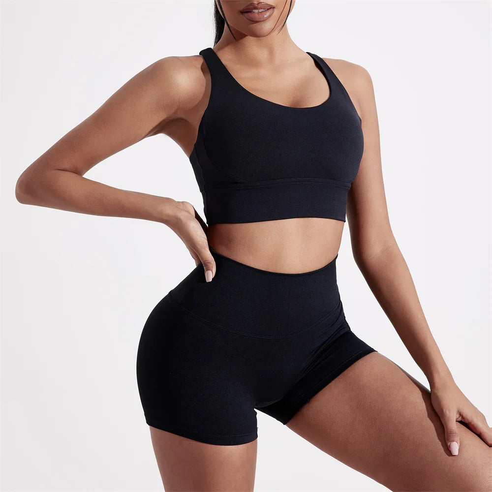 Solid Color Women Fitness Sport bra top soft tight Comprehensive training jogging gym yoga underwear cross back With chest pad